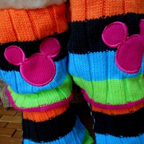 DISNEY Neon Colored Horizontal Striped Faux Leather Slipper Booties L/XL - Picture 3 of 7